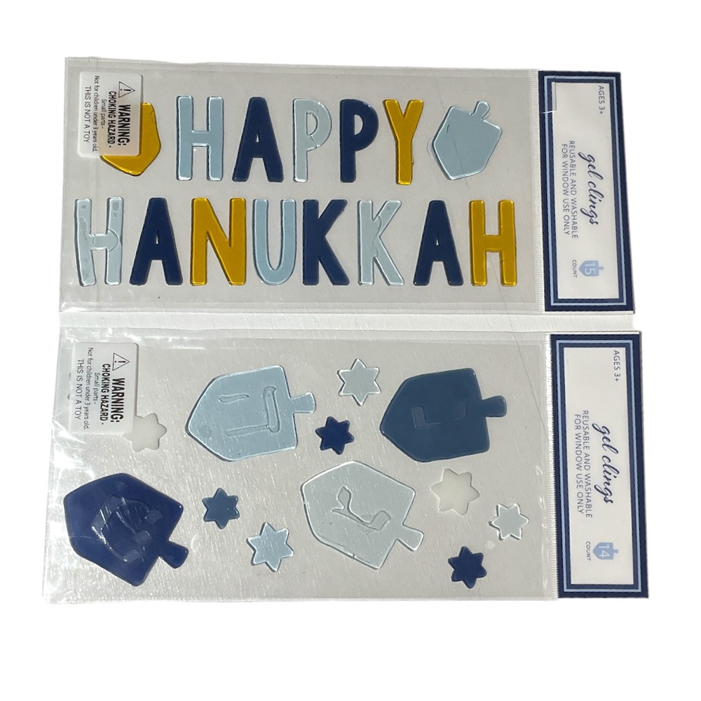 Design Group Happy Hanukkah Dreidel and Jewish Stars Gel Clings Blue Yellow